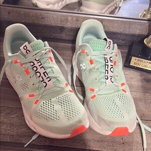 On Running Mint and Orange Sneakers